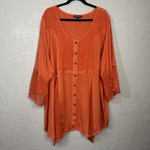 NWT Roamans Lace Boho Top 30W Flowy Blouse Cottagecore Summer Romantic Plus Size